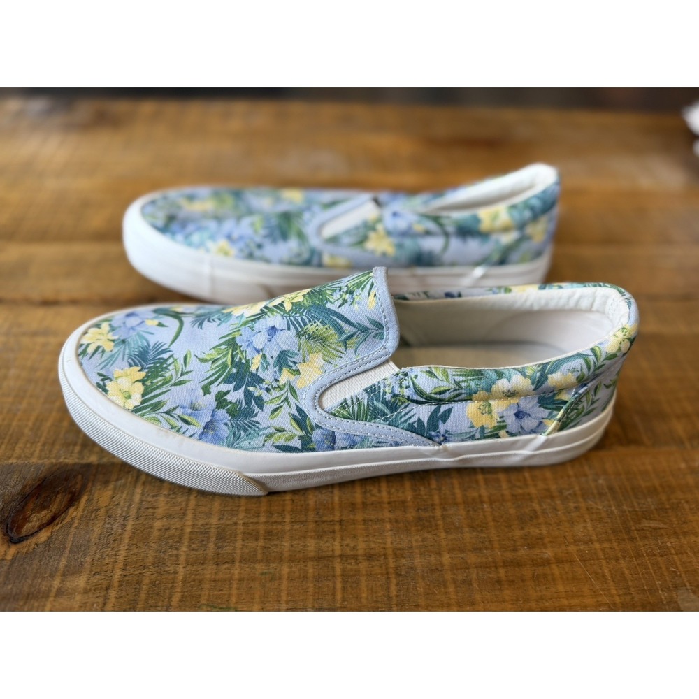 Tommy Bahama Ferris Floral Tropical Slip On Shoes Women's Sz 9.5M Lt Blue Canvas